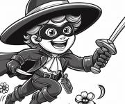 Coloriage Jeune enfant d&eacute;guis&eacute; en Zorro masqu&eacute;