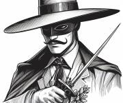 Coloriage Portrait de Zorro avec son épée pour adulte