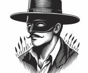 Coloriage Visage de Zorro masqu&eacute; en noir et blanc