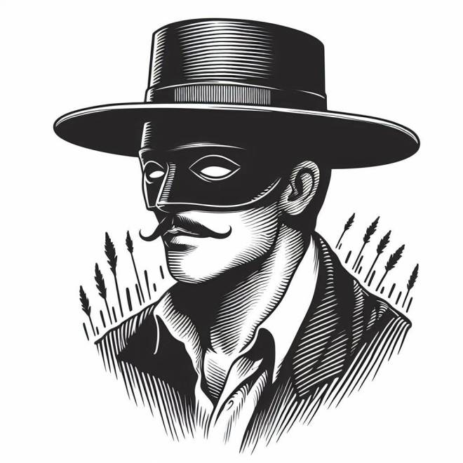 Coloriage Visage de Zorro masqué en noir et blanc