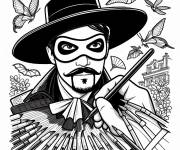 Coloriage Zorro avec des papillons et des crayons de couleurs