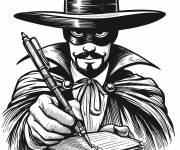 Coloriage Zorro écrit dans sa note