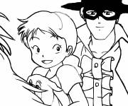 Coloriage Zorro et la petite fille de cartoon