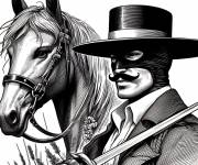 Coloriage Zorro et son cheval Tornado détaillé