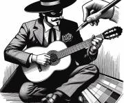 Coloriage Zorro joue de la guitare