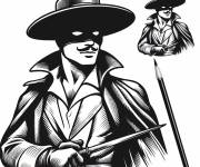 Coloriage Zorro masqué avec un crayon noir