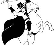 Coloriage Zorro sur son cheval avec son symbole