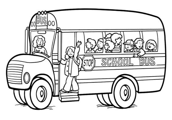 Coloriage Autobus scolaire avec chauffeur dessin gratuit à imprimer
