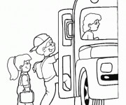 Coloriage Les enfants montent le Bus
