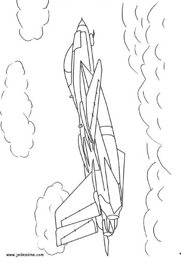 Coloriage et dessins gratuits Avion de Chasse sous les nuages à imprimer