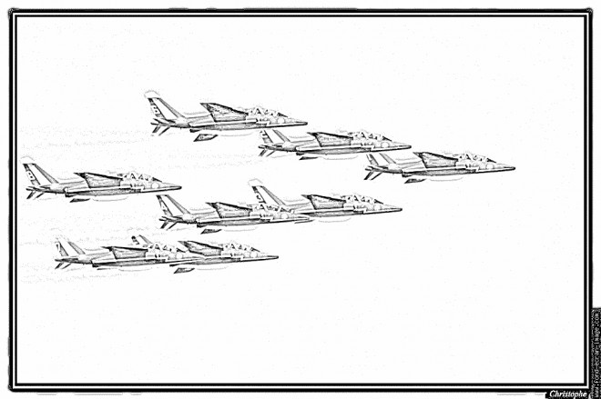 Coloriage Escadrille d'avions de Chasse dessin gratuit à imprimer