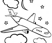 Coloriage Avion vole la nuit