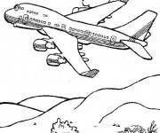 Coloriage Avion vole sur les montagnes