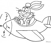 Coloriage Lapin humoristique  dans son Avion