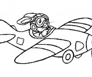 Coloriage Lapin pilote l'Avion