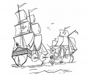 Coloriage Bataille contre le Bateau de pirates