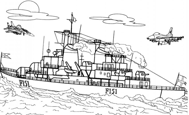 Coloriage De Bateau Militaire  De Coloriage