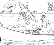 Coloriage Bateau de Guerre pendant La Bataille