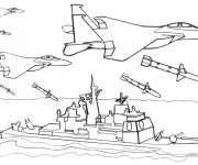 Coloriage Les Avions sur Un Bateau de Guerre