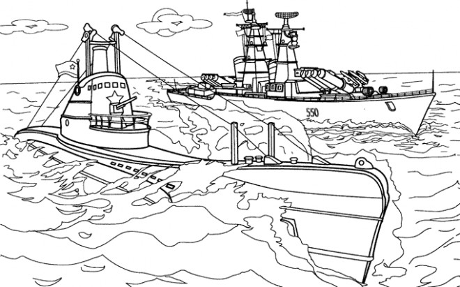 Coloriage Sous Marin Et Bateau De Guerre Dessin Gratuit à