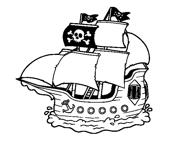 Coloriage et dessins gratuits Bateau avec drapeau de Pirate à imprimer