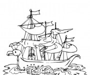 Coloriage Bateau de Pirate bizarre