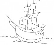 Coloriage Bateau Pirate à voile simplifié