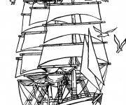 Coloriage Bateau  pirate flotte sur la mer