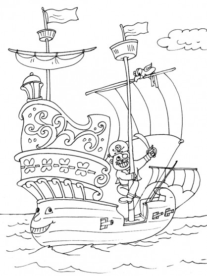 Coloriage Bateau Pirate rigolo dessin gratuit à imprimer