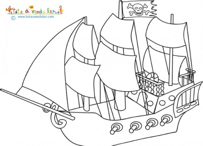 Coloriage et dessins gratuits Un Bateau de Pirate à voile à imprimer
