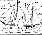 Coloriage Bateau à voile naviguant