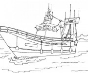 Coloriage Bateau de pêche dans l'eau