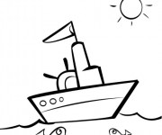 Coloriage et dessins gratuit Un paysage d'un Bateau de pêche dans la mer à imprimer