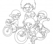 Coloriage Enfants qui s'amusent sur Leurs Bicyclettes