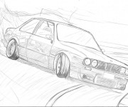 Coloriage BMW e30 sur la route au crayon