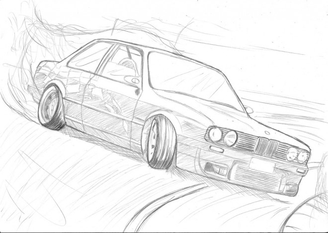 Coloriage Bmw E30 Sur La Route Au Crayon Dessin Gratuit à