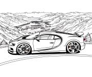 Coloriage Bugatti &agrave; toute vitesse dans un paysage de montagne