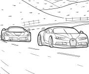 Coloriage Bugatti Chiron sur circuit avec une Kawasaki