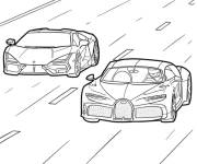 Coloriage Bugatti contre la Lamborghini sur la piste