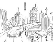 Coloriage Bugatti dans la rue de la ville futuristique