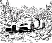 Coloriage Bugatti dans une montagne rocheuse