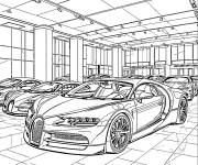 Coloriage Bugatti dans une salle d'exposition