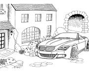 Coloriage Bugatti devant une maison de campagne