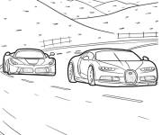 Coloriage Bugatti en course avec une autre voiture rapide