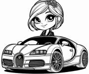 Coloriage Bugatti et fille de cartoon