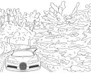 Coloriage Bugatti sur une route foresti&egrave;re