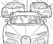 Coloriage Collection de voitures Bugatti Chiron sur la route
