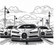 Coloriage Collection des plus belles Bugatti sur piste