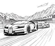 Coloriage Deux Bugatti en course sur la piste