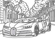 Coloriage Illustration de Bugatti gar&eacute;e dans une rue de la ville